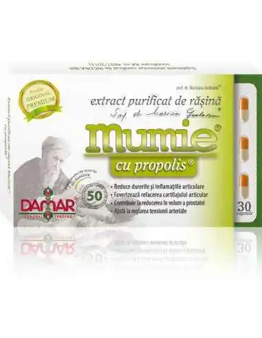 Mumie Extract Purificat de Rasina cu Propolis 30 capsule Damar, VITAMINE SI MINERALE