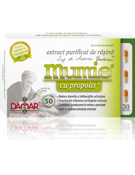 Mumie Extract Purificat de Rasina cu Propolis 30 capsule Damar, VITAMINE SI MINERALE