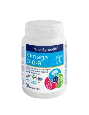 Omega 3-6-9 1000mg 30cps BIO-SYNERGIE
Fortifica sistemul imunitar si reface energia dupa efortul fizic, creste gradul de detoxi