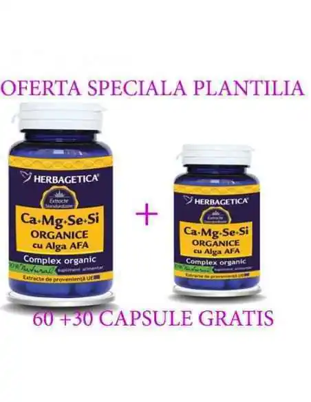Ca + Mg + Se + Si + Zn cu D3-Complex Forte 60 + 30 capsule Herbagetica, VITAMINE SI MINERALE