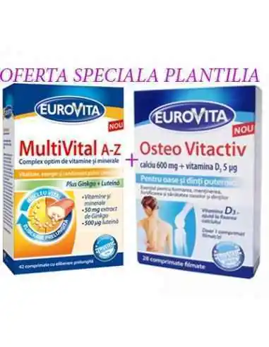 EUROVITA MULTIVITAL A-Z 42CPR + Osteo vitactiv 28CPR  EUROVITA, VITAMINE SI MINERALE