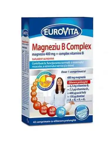 MAGNEZIU  B COMPLEX 42CPR  EUROVITA, VITAMINE SI MINERALE