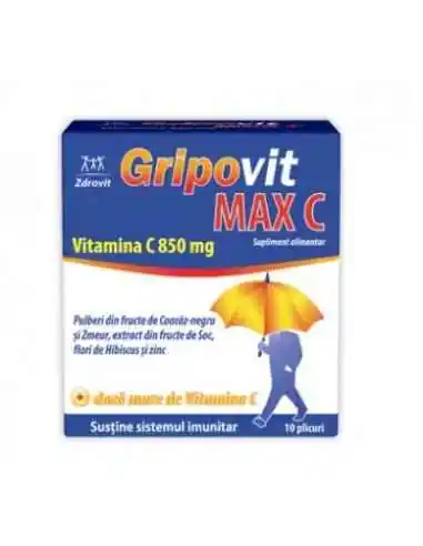 GRIPOVIT MAXC VITAMINA C 850MG 10DZ Zdrovit, REMEDII NATURISTE