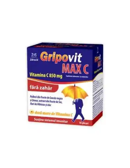 GRIPOVIT MAXC VITAMINA C 850MG F.ZAHAR 10DZ Zdrovit, REMEDII NATURISTE