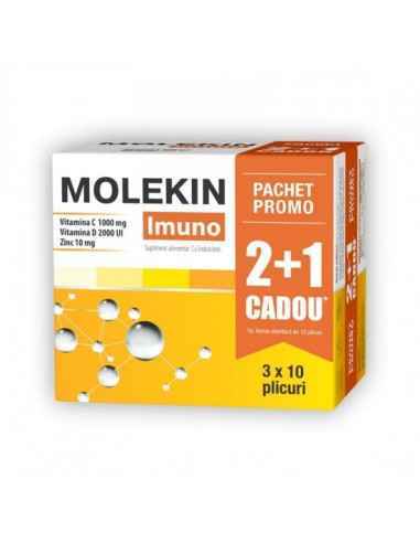 MOLEKIN IMUNO 20DZ + 10DZ CADOU Zdrovit
Molekin Imuno este un supliment alimentar care contribuie la buna functionare a sistemu