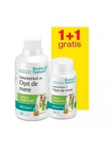 Concentrat de otet de mere 90 capsule+30 capsule GRATIS Rotta Natura, Slabire